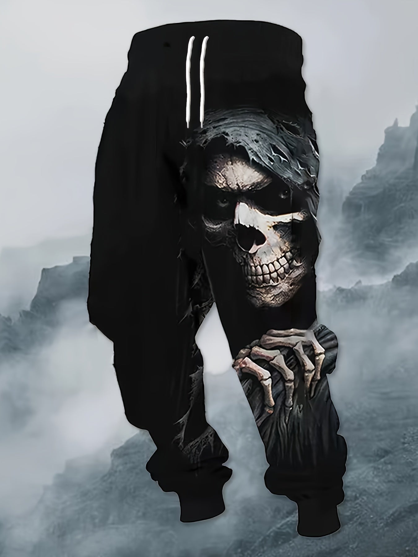 Men's Plus Size Athletic Pants with Skull Print Polyester Pockets Casual Sports