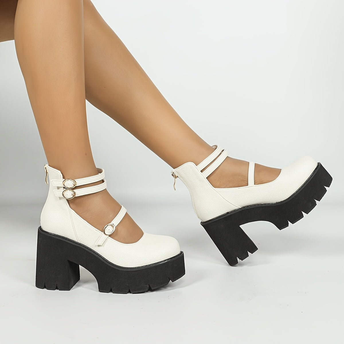 1pr Ayollar uchun O'rta Bo'yli Moda Botinkalari - Bir Rangli, Qulay, Sirpanmaydigan, Dumaloq Boshli, Kichik Kaltak, Sun'iy Charm, Gumus Taglik - Kuz/Qish Yuqori To'piq Botinkalari, Zipper Yopilishi, Matoli Ichki Qism