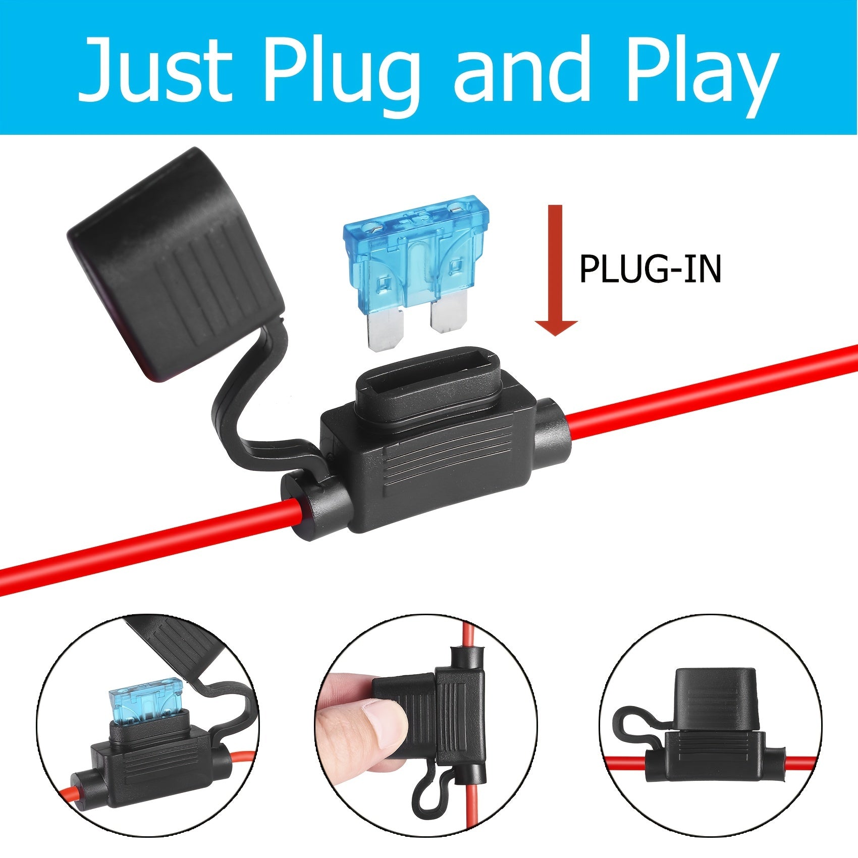 Inline Fuse Holder 14 AWG 12V 15A Blade Fuse Wire Connector