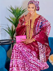 Women's African Dashiki Robe Long Sleeve Maxi Dress Wedding Party Purple Red