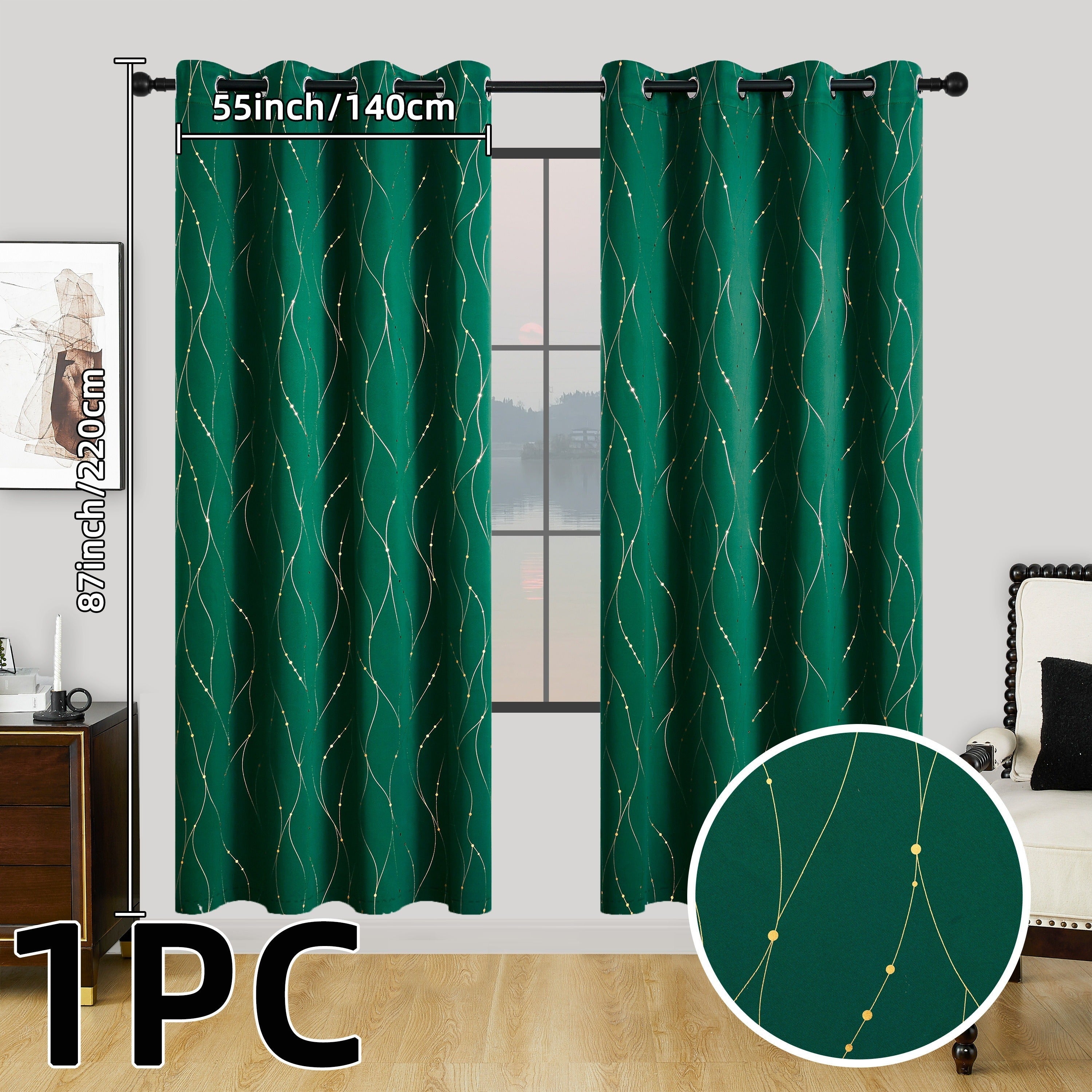 Geometric Pattern Blackout Curtain with Heat Insulation Oil Print Grommet Top for Bedroom Living Room Office