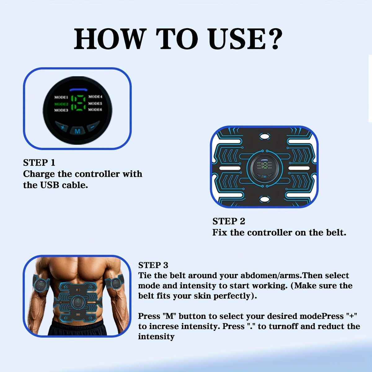 USB Rechargeable Massage Waist Belt Set with EMS TENS Abdominal Muscle Stimulator and 6 Modes