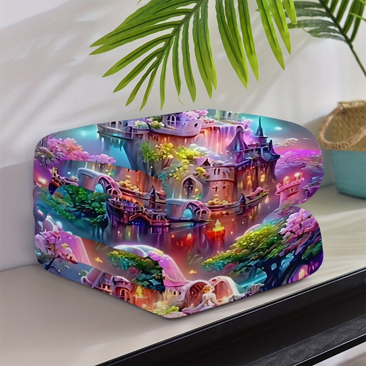 Soft Flannel Blanket Fairy Forest Night View Castle for Home Camping Office