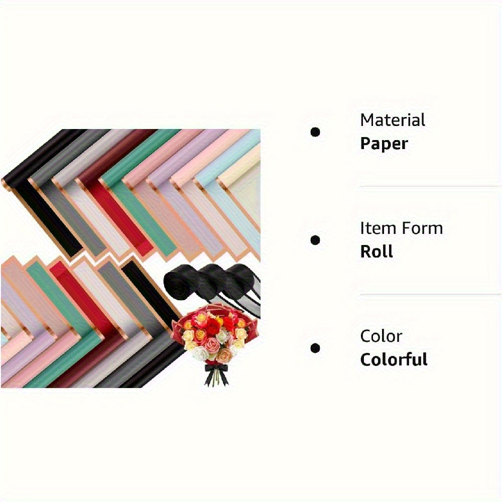 Assorted Flower Wrapping Paper Set with Gold Border and Korean Mesh for Bouquets and Gifts