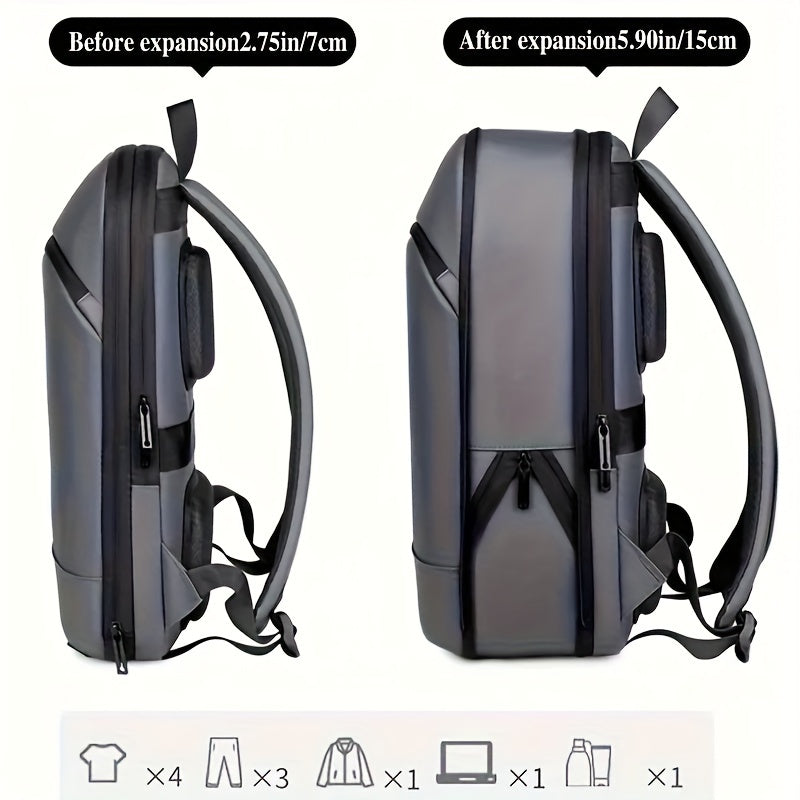 Faux Leather Backpack for Business and Daily Commute with Laptop Compartment in Black Grey Light Grey