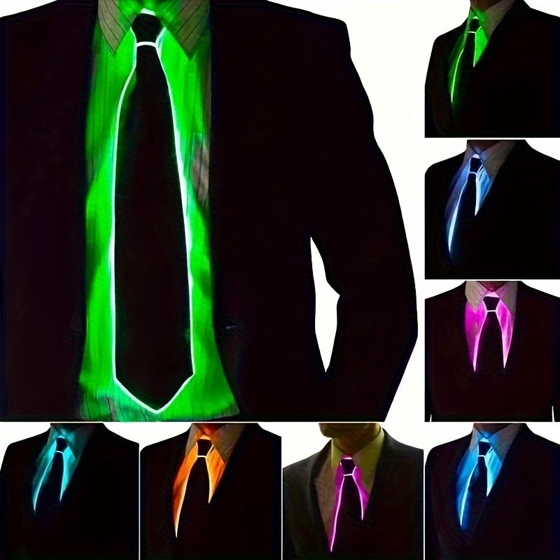 LED Light Up Necktie for Men Polyester Knit EL Wire Glowing Party Halloween Cosplay