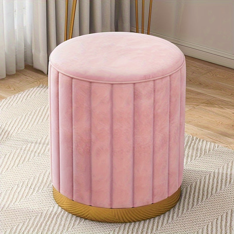 Faux Leather Round Makeup Stool with Soft Cushion for Bedroom Dressing Table Light Beige
