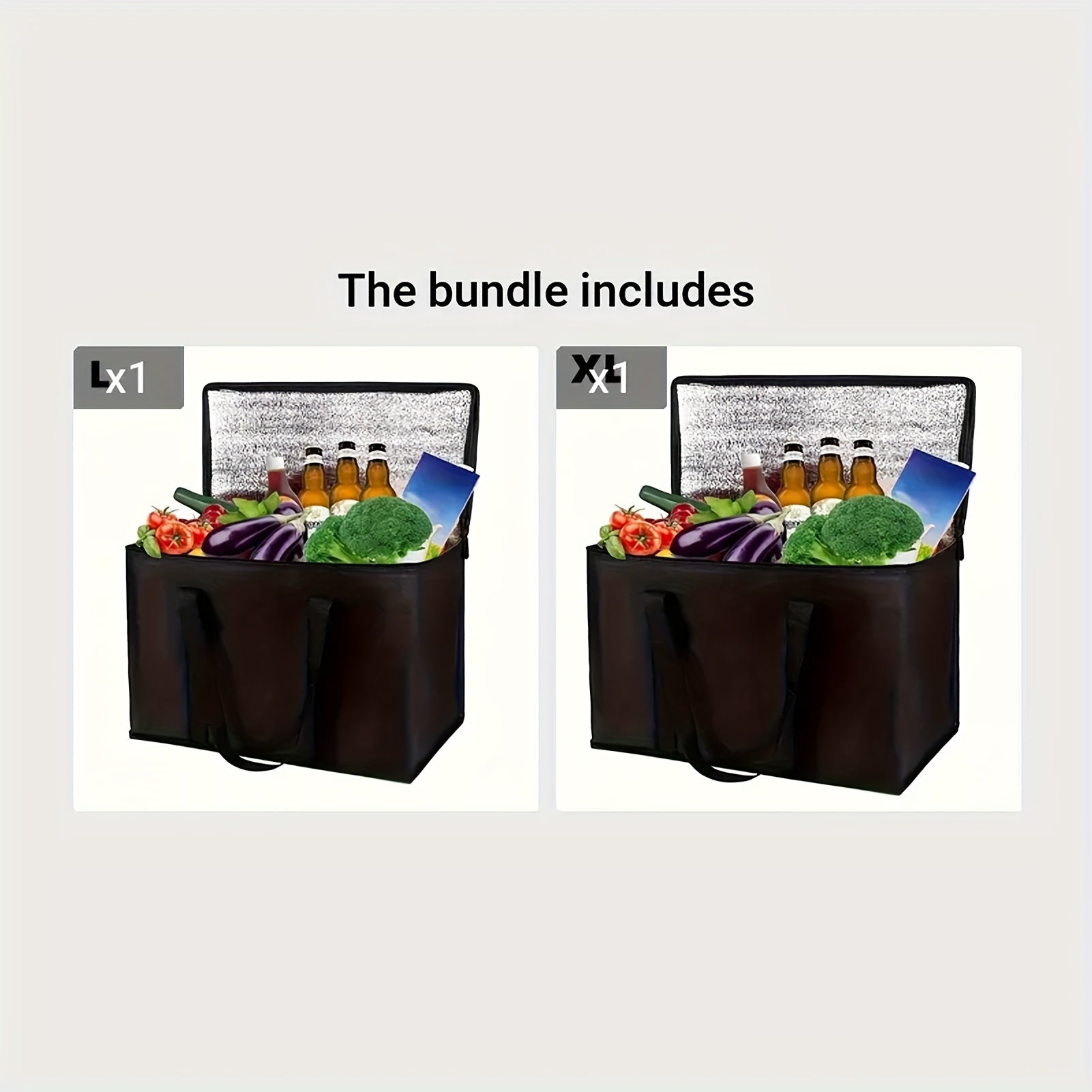 Katta izolyatsiyalangan sovutgich sumkasi, qora, qayta ishlatiladigan termal oziq-ovqat va pivo sumkasi