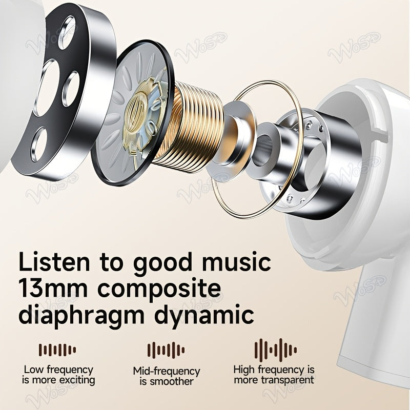 Наушники WoSD 2025 TWS Wireless Earbuds предлагают истинную беспроводную свободу с эргономичным дизайном для максимального комфорта и HIFI звуком с Dolby Bass. Они также оснащены ACC стереозвонками HD, сенсорным управлением.