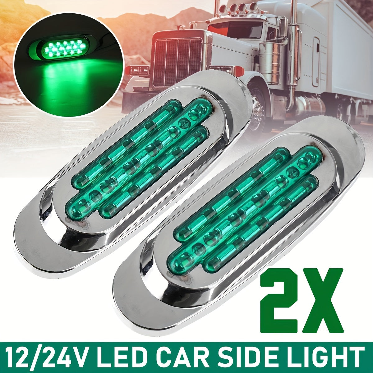 2-Pack Led Car Side Marker Lights 16LED 12-24V Universal Truck Trailer Rear
