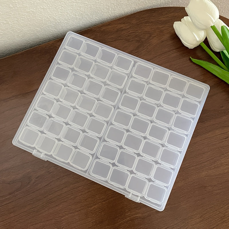 Ochiq plastmassa zargarlik buyumlarini tashkil qilish qutisi, olib tashlanadigan panellar bilan, bosish bilan yopiladigan, 28/56 bo'linma