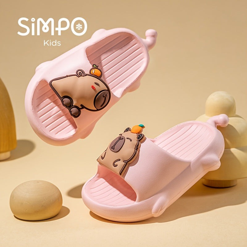 Kids Indoor Slippers Beige EVA Cartoon Capybara Non-Slip Lightweight Casual Shoes