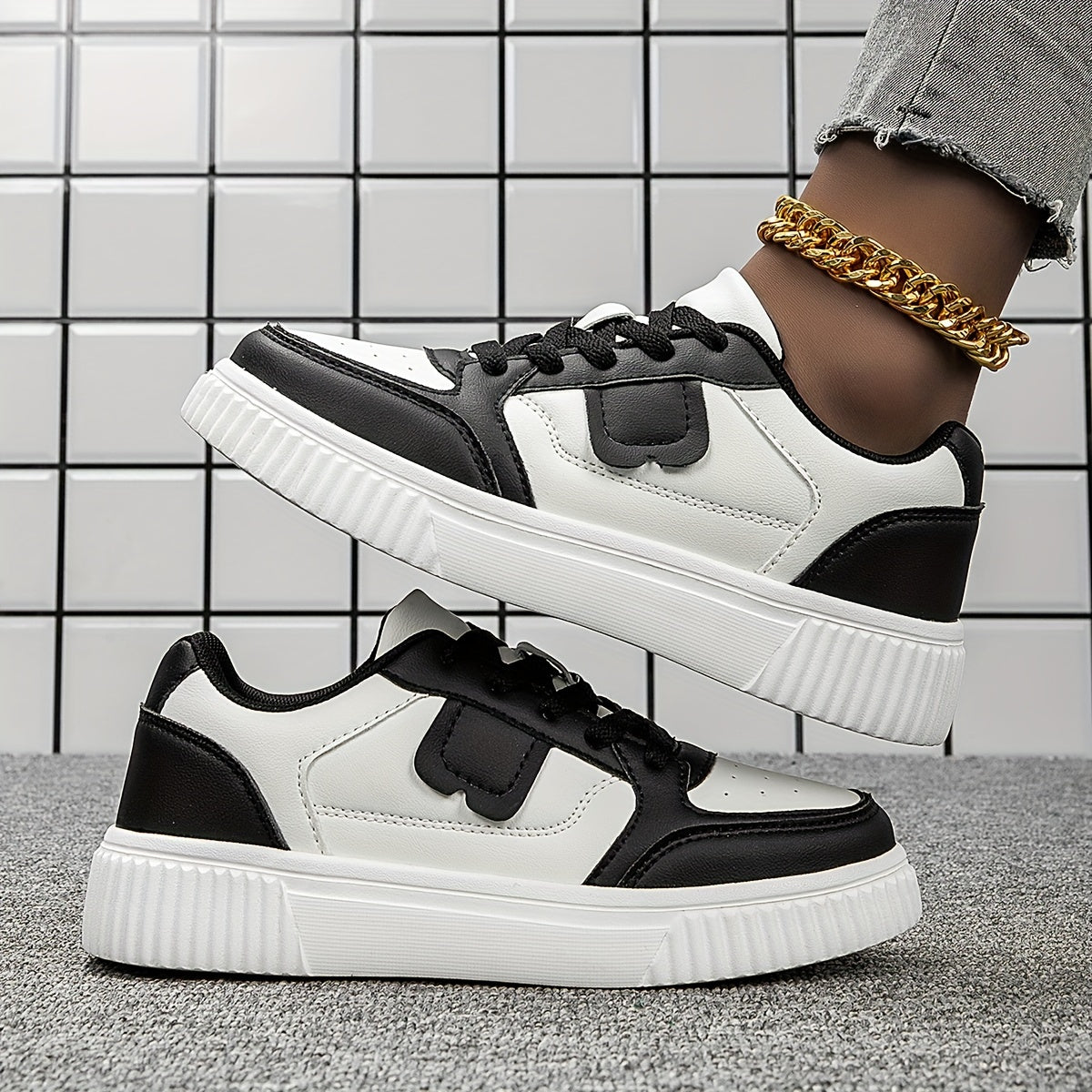 Women's Plus Size Two-Tone Mesh Sneakers with Thick Sole and EVA Outsole