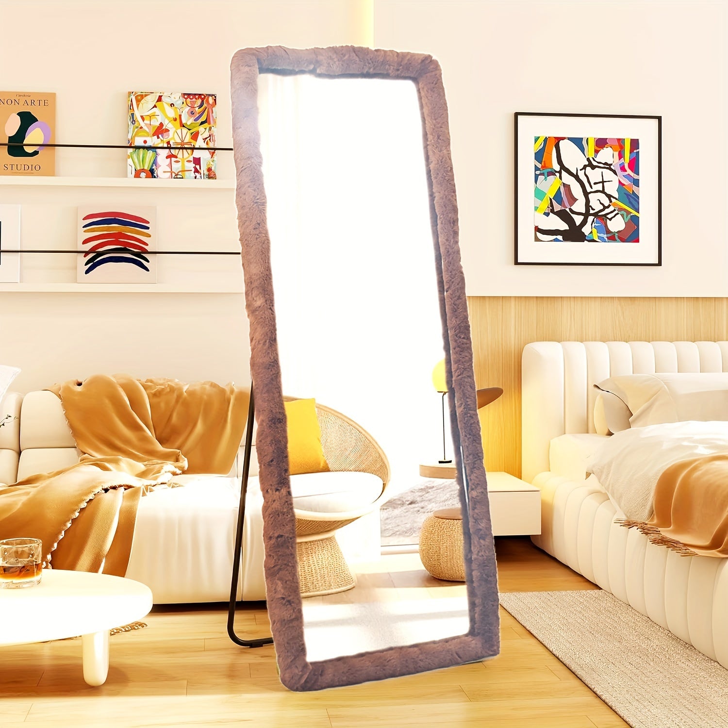 Ultra-Soft Mirror Cover for 162.56cm x 53.34cm Mirrors Non-Slip Fluffy Gift for Girls