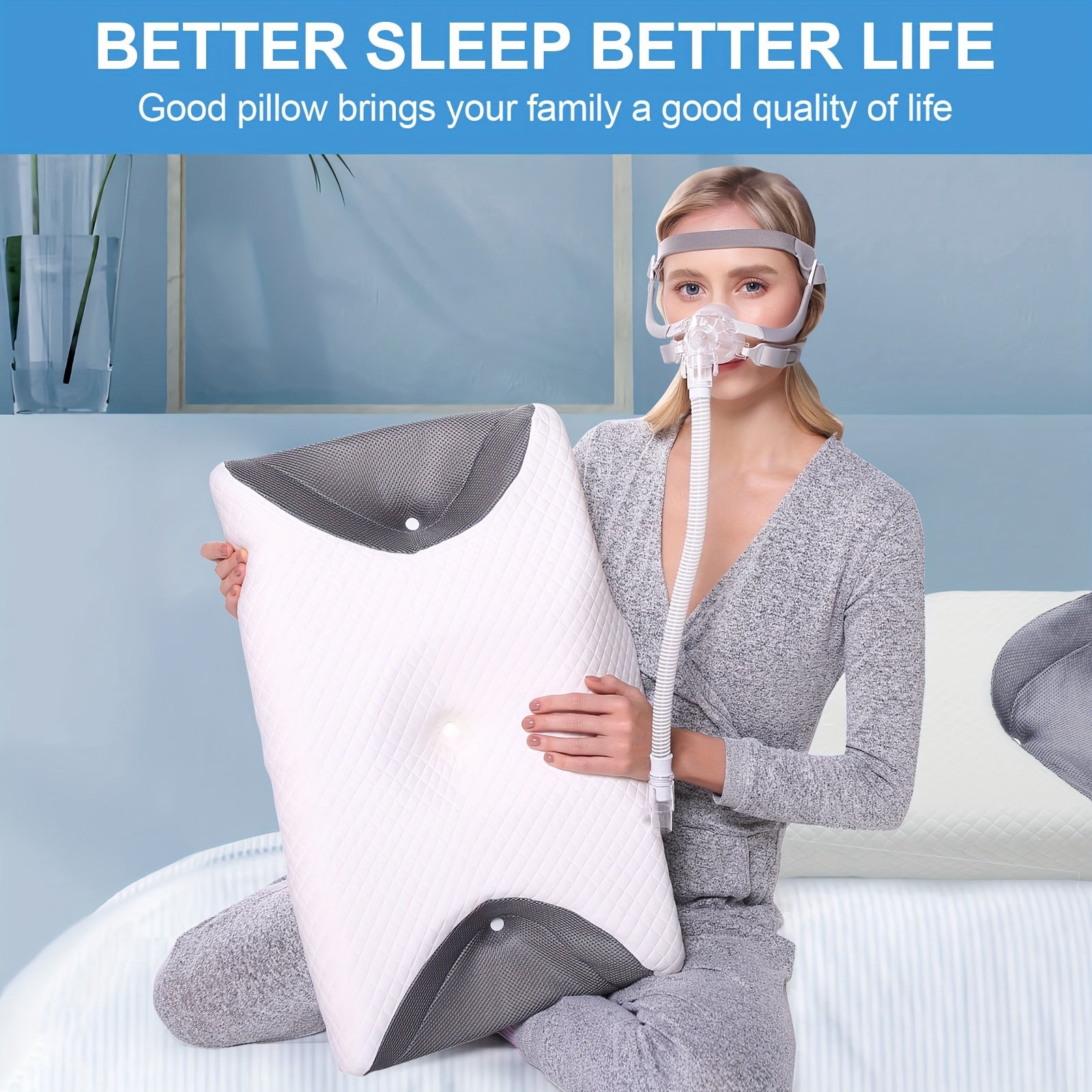 Almohada de espuma viscoelástica para durmientes de lado, almohada cervical para apnea del sueño y uso con CPAP