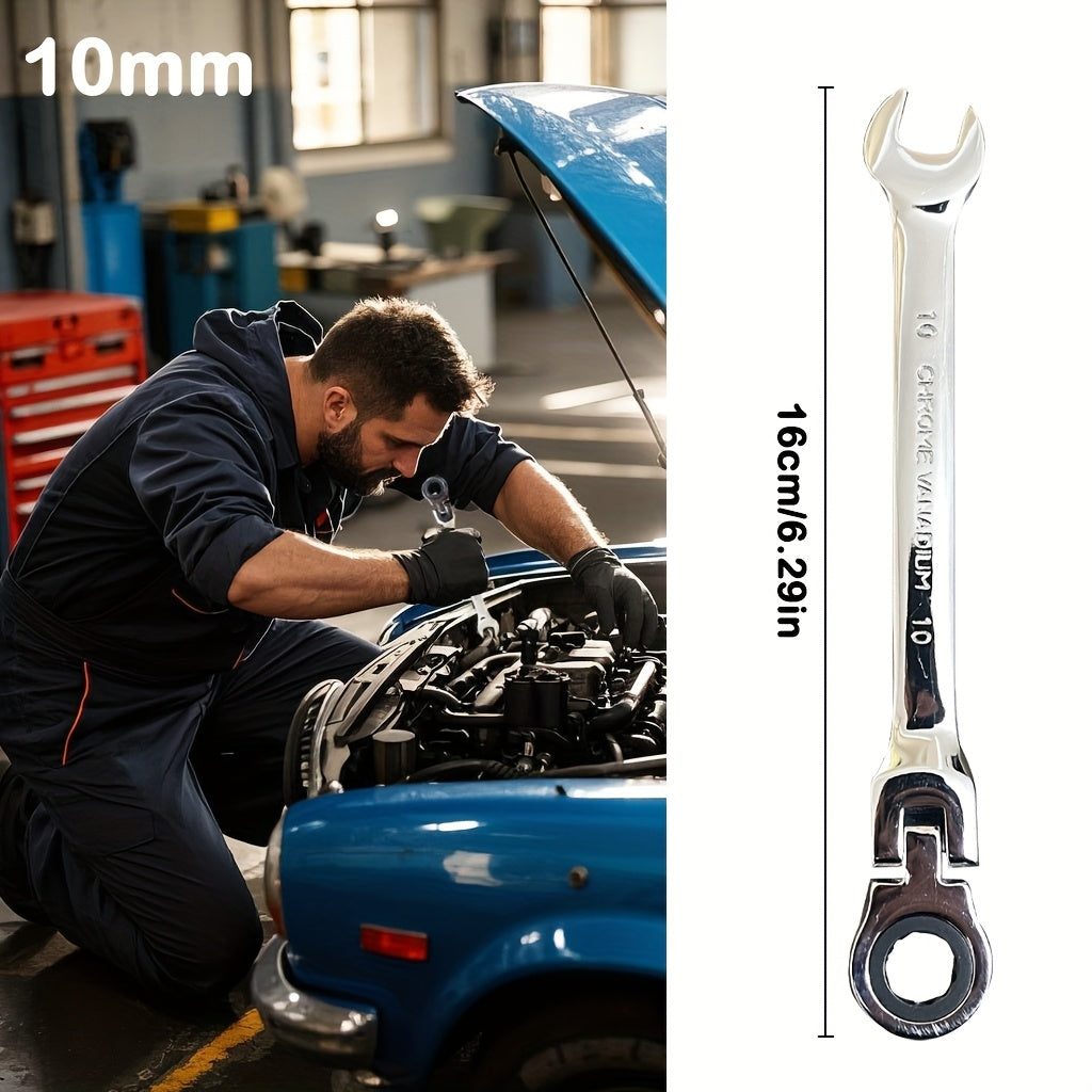 Herramienta de trinquete multifuncional de 10 mm de doble propósito con cabeza ajustable, acero cromo vanadio