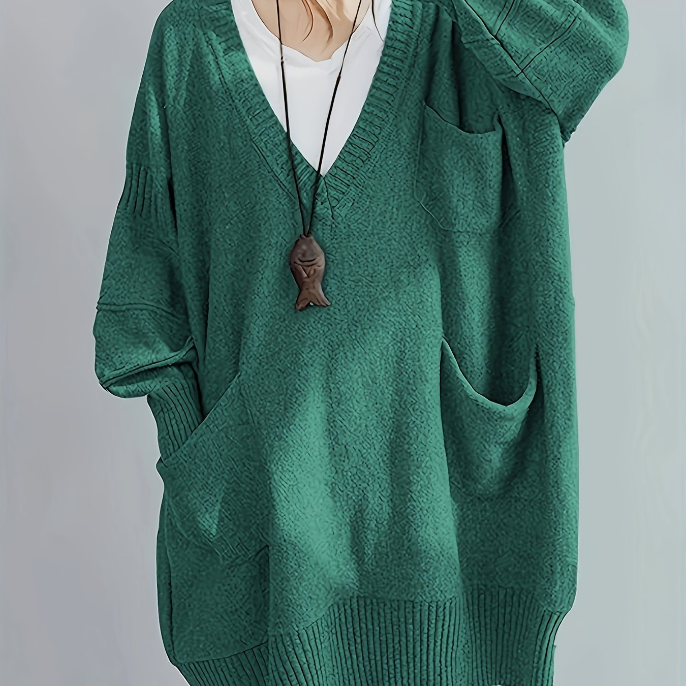 Plus Size Women's V-Neck Oversized Sweater Black Longline Casual Pullover