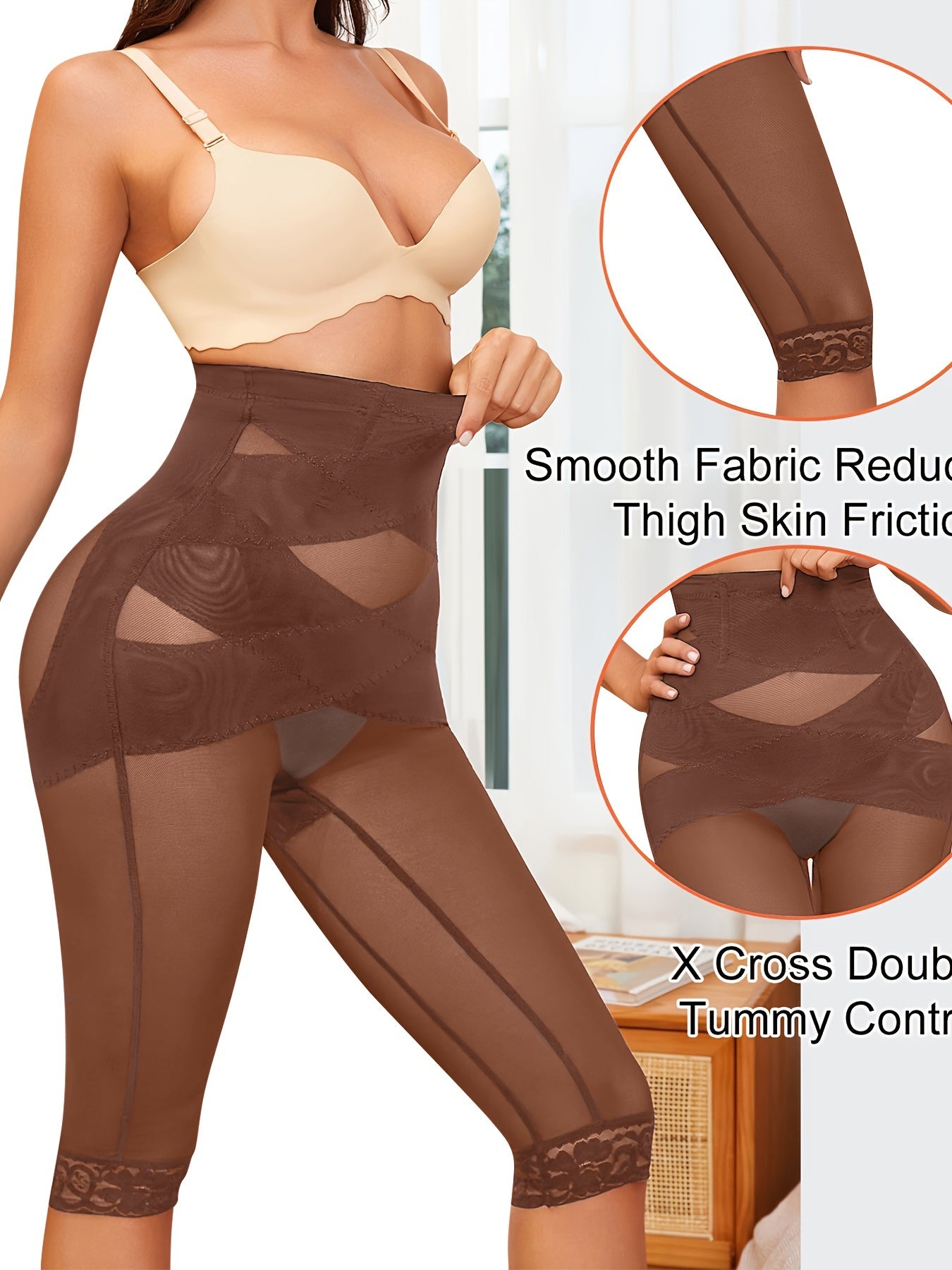Women's High Waist Body Shaper Cropped Pants with Butt Lifting and Belly Cross Design in Multiple Colors