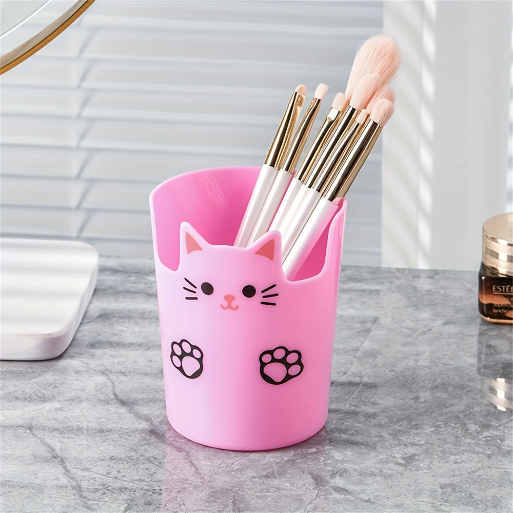 Cute Cat Design Pen Holder and Makeup Brush Storage Desktop Organizer