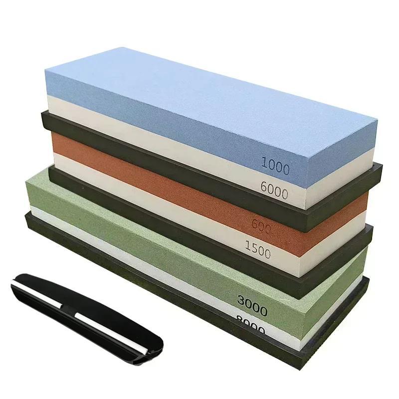 Juego de piedra de afilar de 2 piezas con base de bambú antideslizante y pinza para cuchillos de cocina