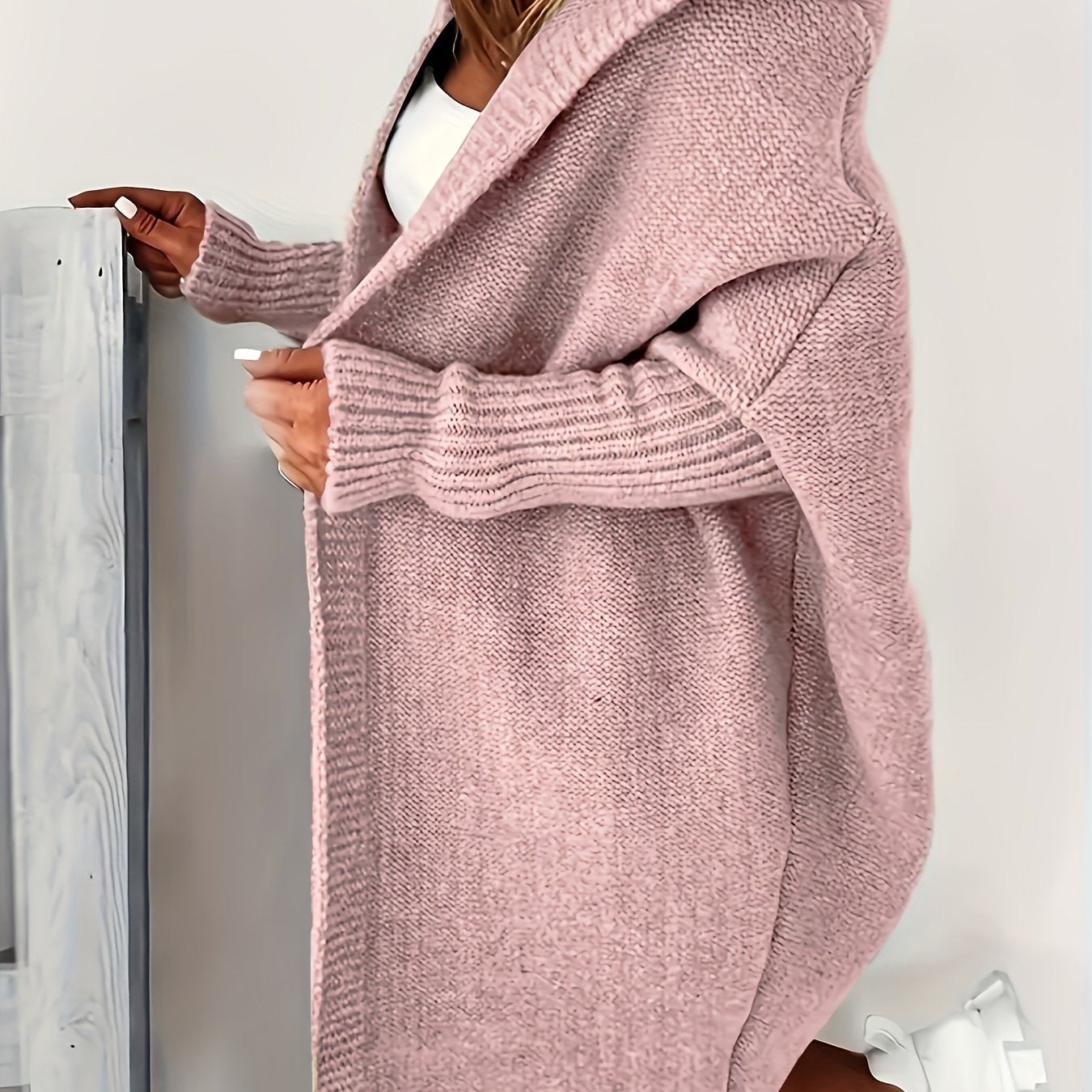 Plus Size Knitted Cardigan Polyester Casual Fall Winter Solid Color