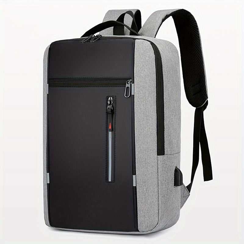 Men's Blue Nylon Backpack with Laptop Compartment USB Charging Port and Adjustable Straps