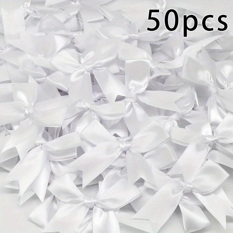 50 Small Pink and White Satin Ribbon Bows for Crafting Gift Tying Wedding Decorations