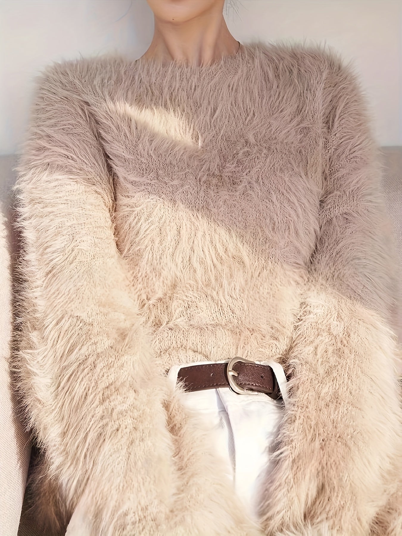 Women's Plus Size Faux Mink Long Fur Pullover Sweater Casual Solid Color Polyester Knit