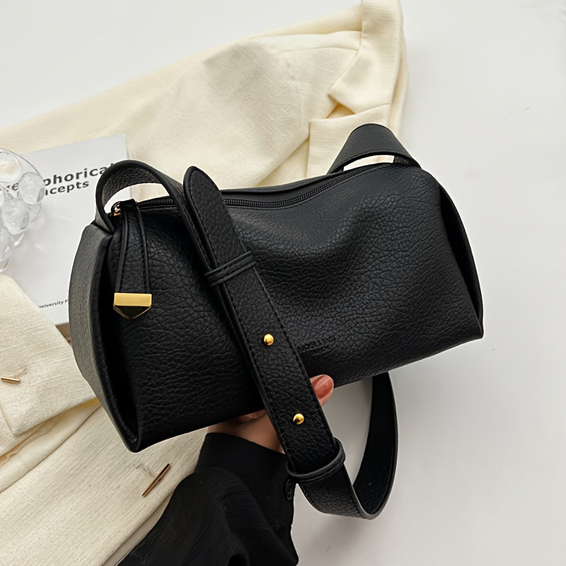 Women’s PU Leather Crossbody Bag with Zipper Closure in Black White Coffee