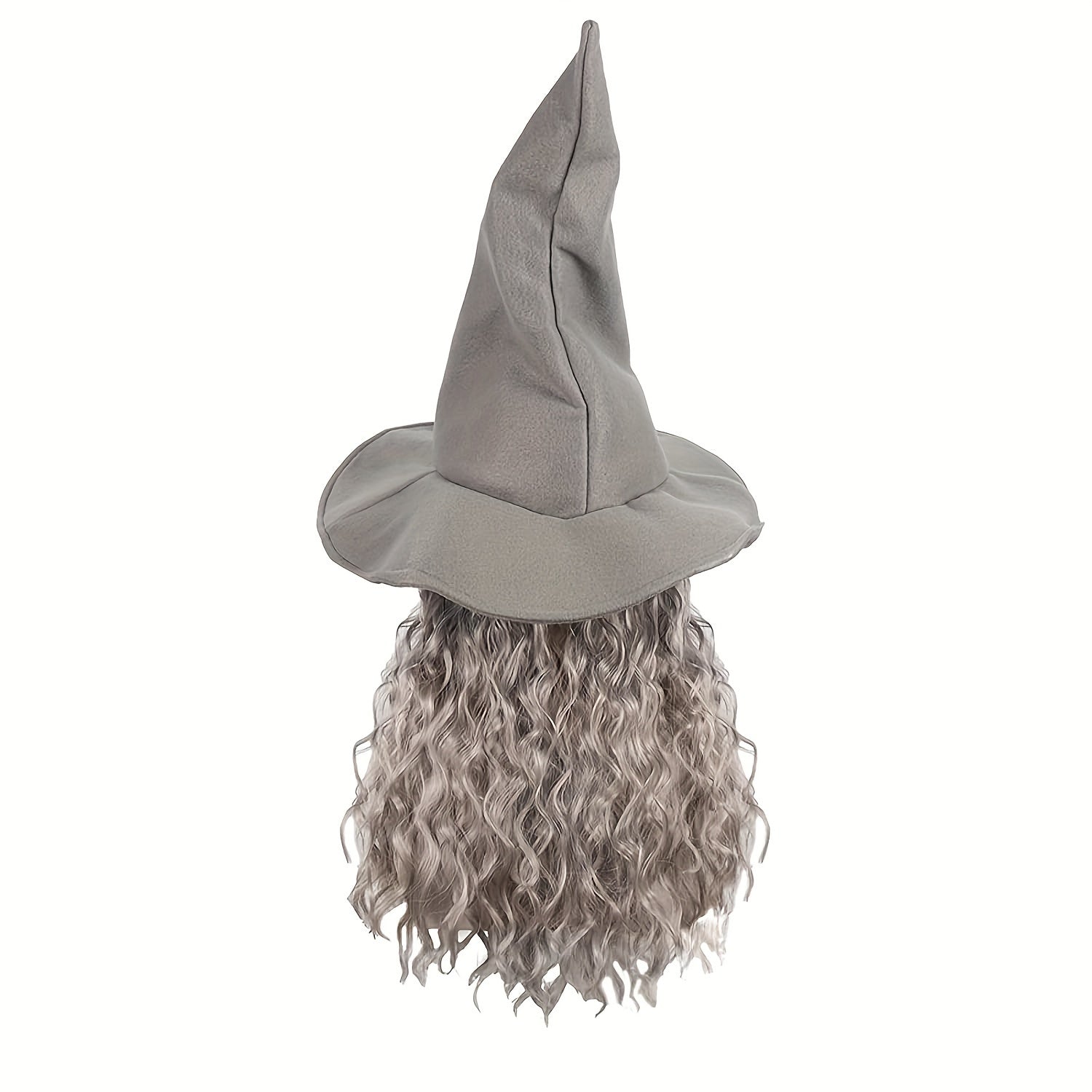 Gray Wizard Hat with Curly Wig and Beard for Halloween Cosplay