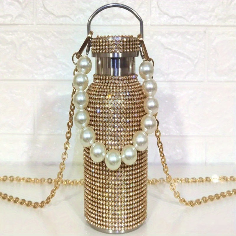 350ml Stainless Steel Thermos Bottle with Chain Pearl Design for Girls and Adults