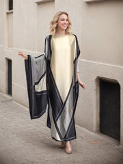 Women's Plus Size Traditional Middle Eastern Dress with Batwing Sleeves Black Beige Geometric