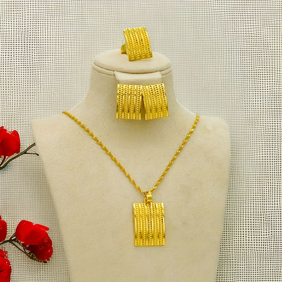 Conjunto de joyería inspirado en Etiopía para mujeres, pendientes de cobre, collar, anillo, regalo de boda