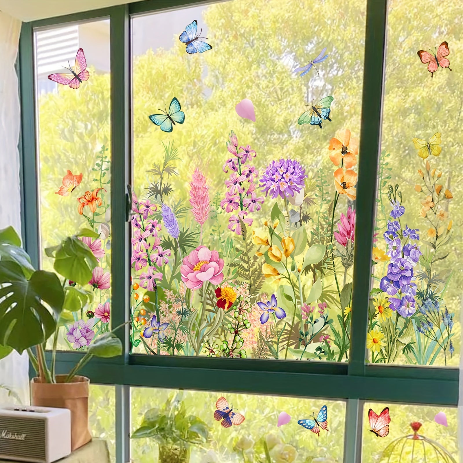 Contemporary PVC Window Clings 30x60cm Butterfly Floral Glass Decals for Home Decor