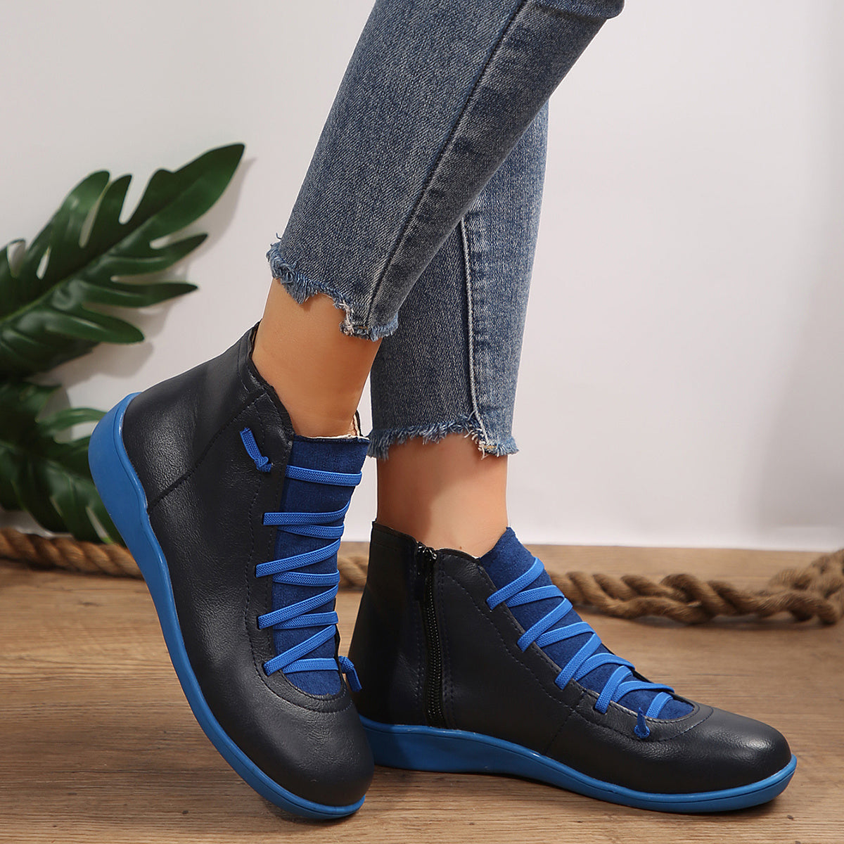 Women Ankle Boots Synthetic Leather Non-Slip Flat Heel Casual Autumn