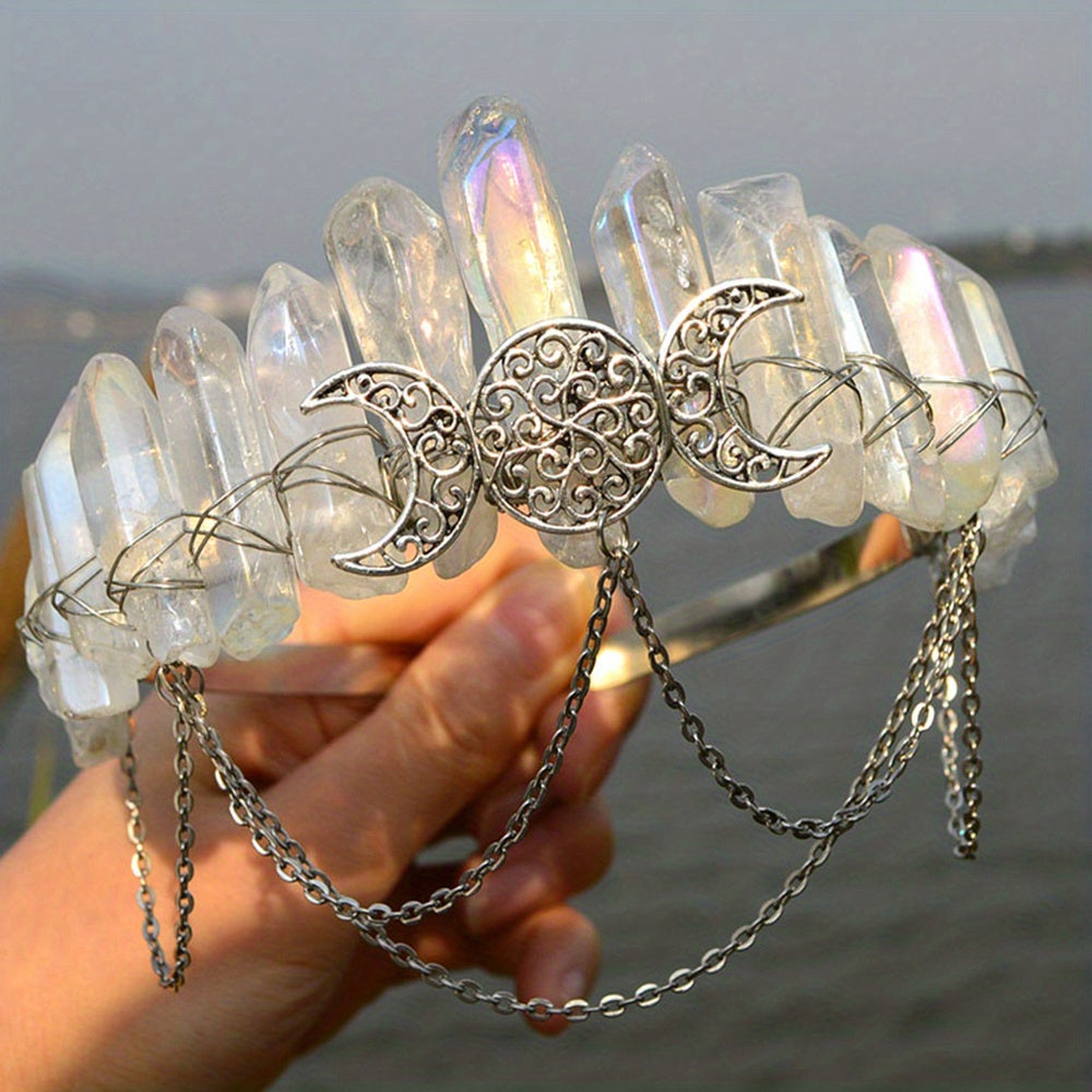 Women’s Natural Stone and Alloy Witch Crown Headband for Eid Celebrations
