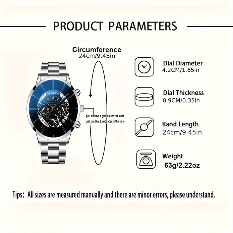 Set of 2 Men's Quartz Watches with Stainless Steel Straps Stylish Long-Lasting Gift