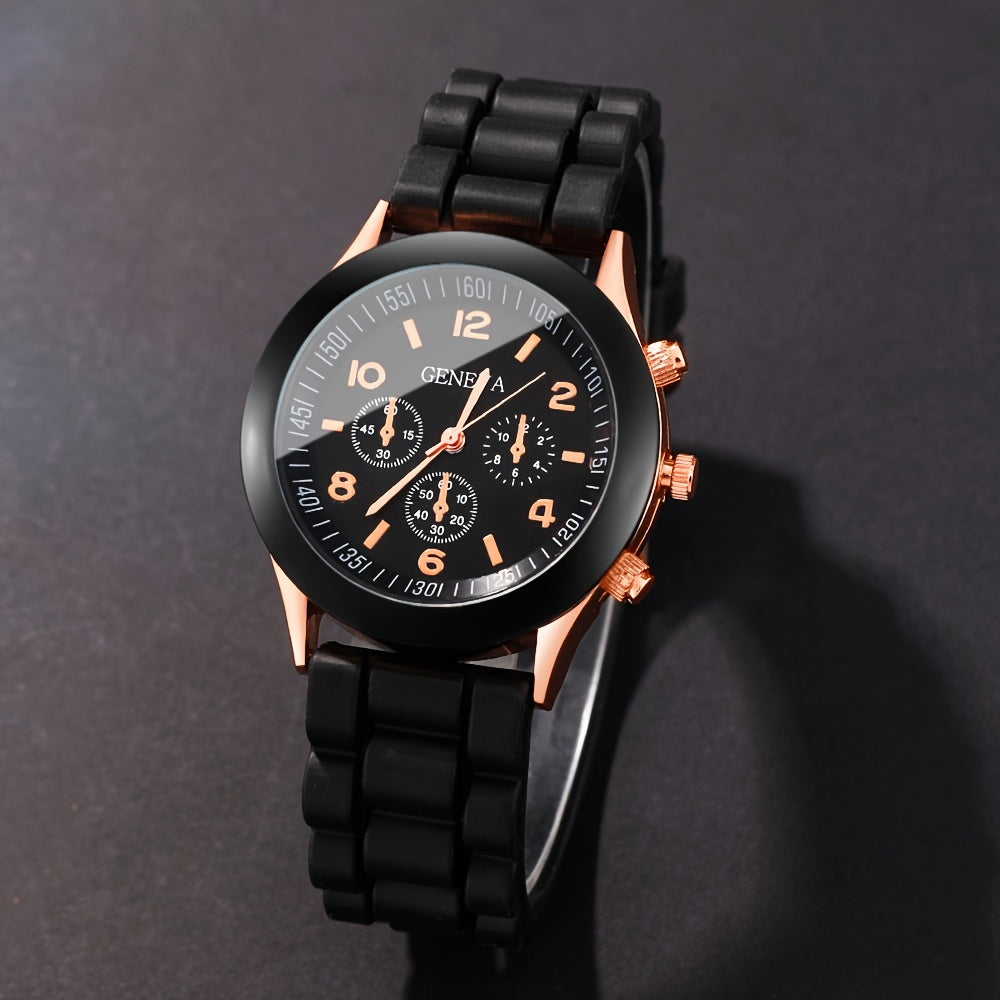 Set of 5 Women's Quartz Watches with Silicone Straps and Bracelets for Gift