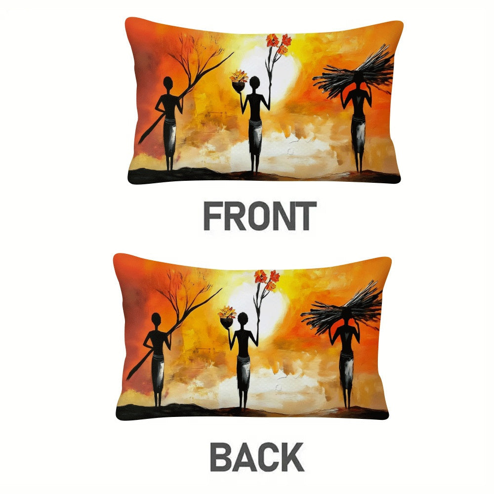 African Women Art Flannel Pillow Covers Set 50.8x30.48 cm Decorative Love Theme Pack