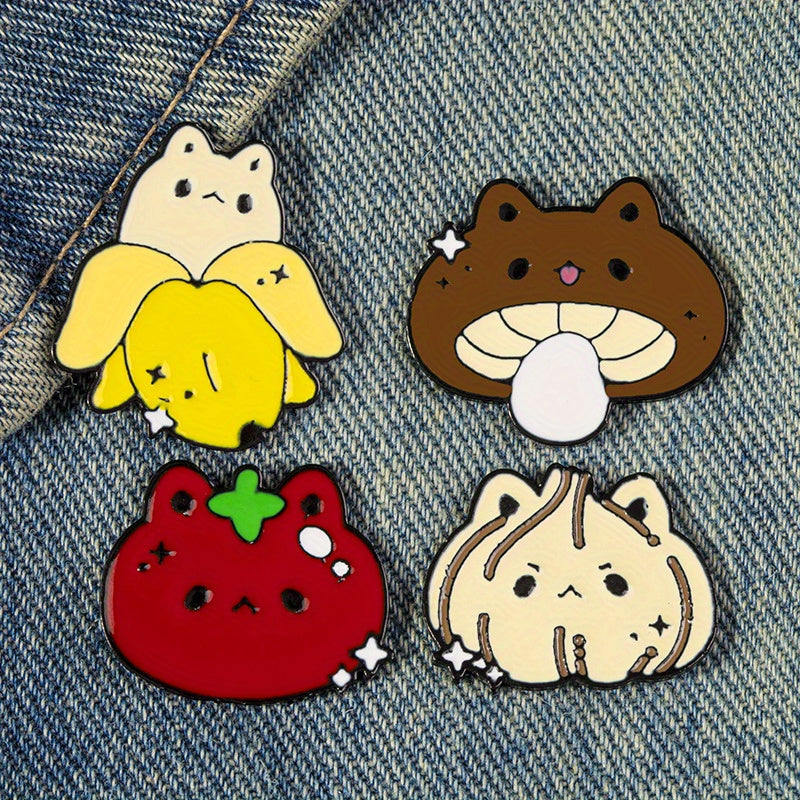 4 ta meva va sabzavotli broshlar to'plami, sarimsoq, pomidor naqshli zargarlik buyumlari, kiyimlar, sumkalar uchun aksessuarlar