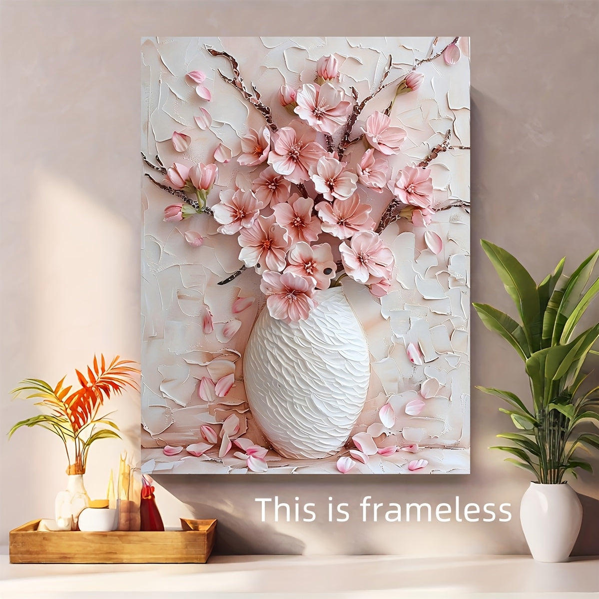 Frameless Canvas Wall Art Pink Flower 30x40cm Home Office Decor