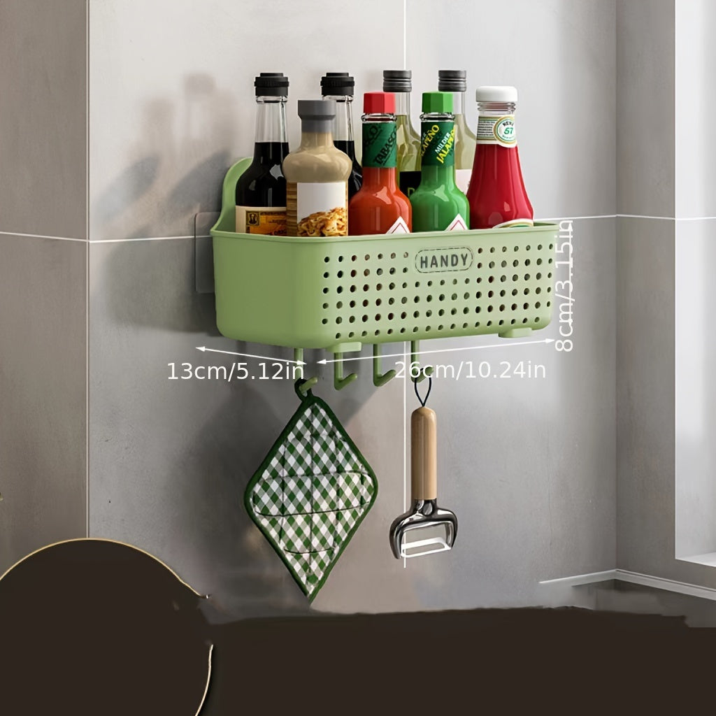 Wall-Mounted Plastic Storage Basket Adhesive Kitchen Bathroom Organizer