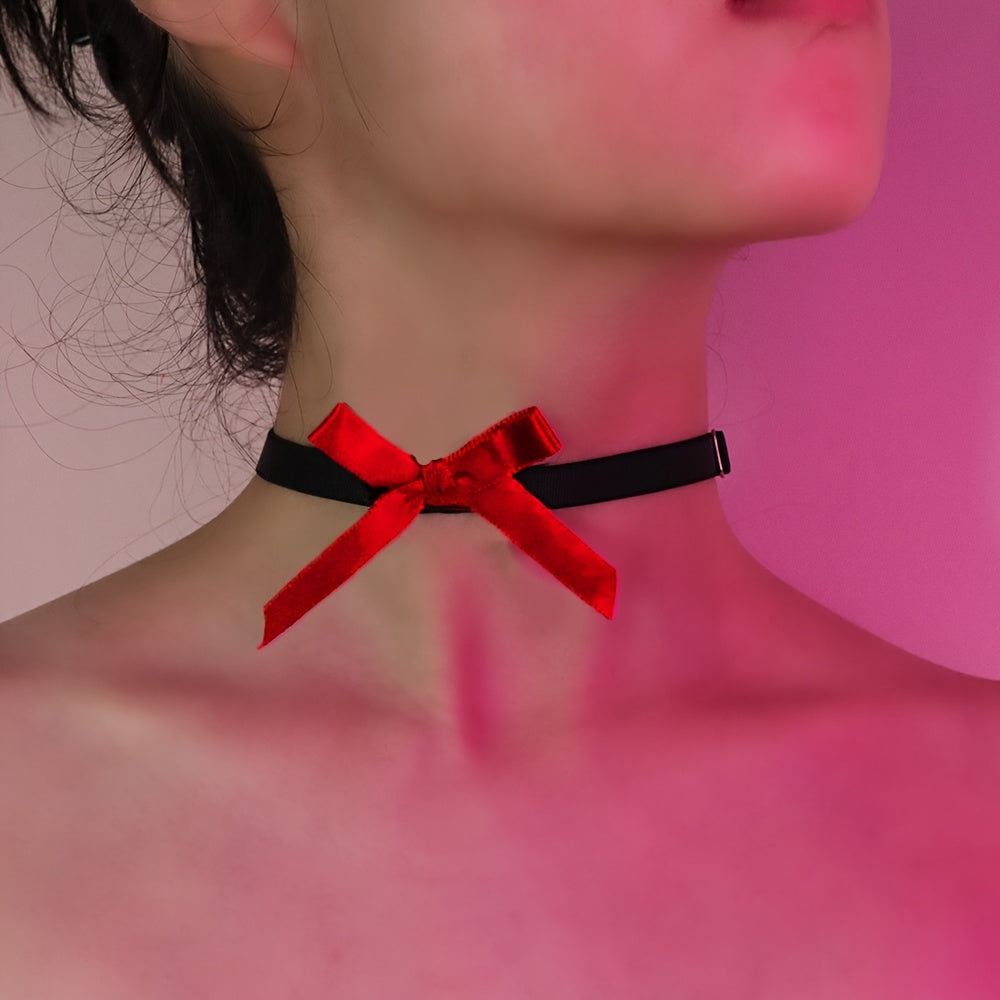 Black Bow Tie Choker Necklace for Music Festivals and Parties