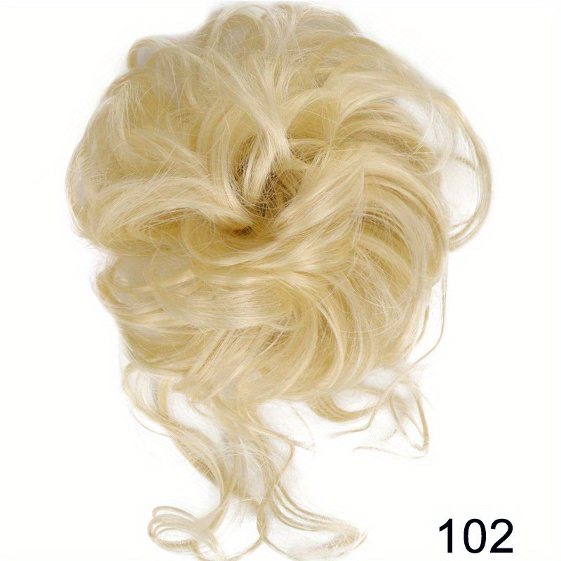 Ayollar uchun sintetik sochli bun scrunchie, tartibsiz, qovurilgan, to'lqinli sochlar uchun kengaytmalar