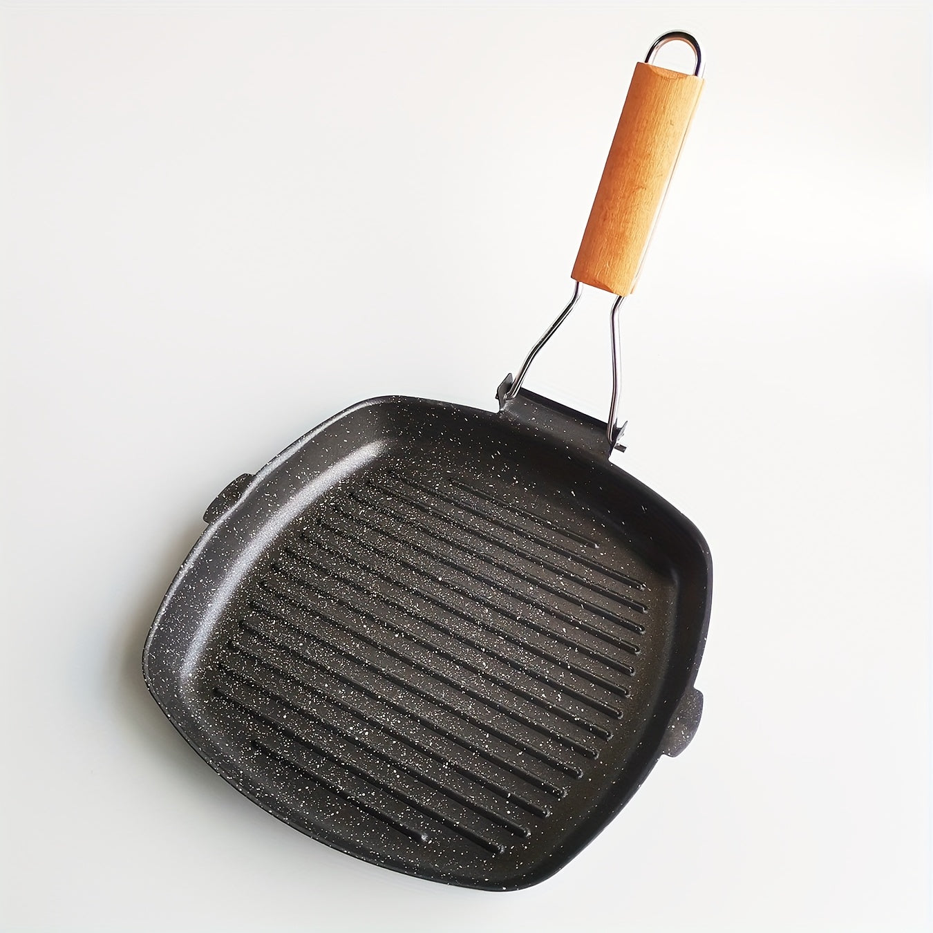 Aluminum Skillet with Non-Stick Coating and Foldable Wood Handle for Breakfast and Steak
