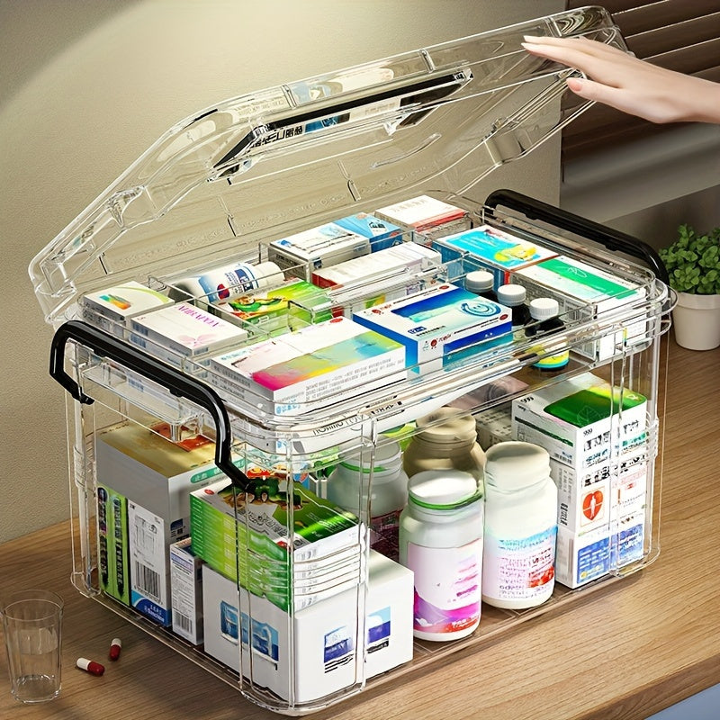 Large Double-Layer Waterproof Plastic Medicine Organizer for Home and Travel