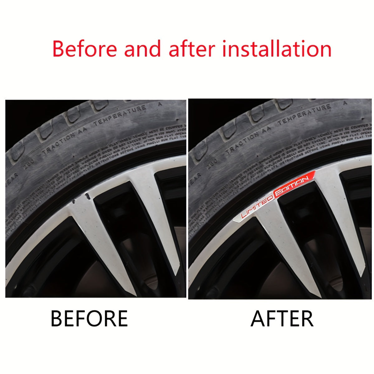 4 Pack Aluminum Car Wheel Hub Stickers Black Red Waterproof Scratch-Free Stickers