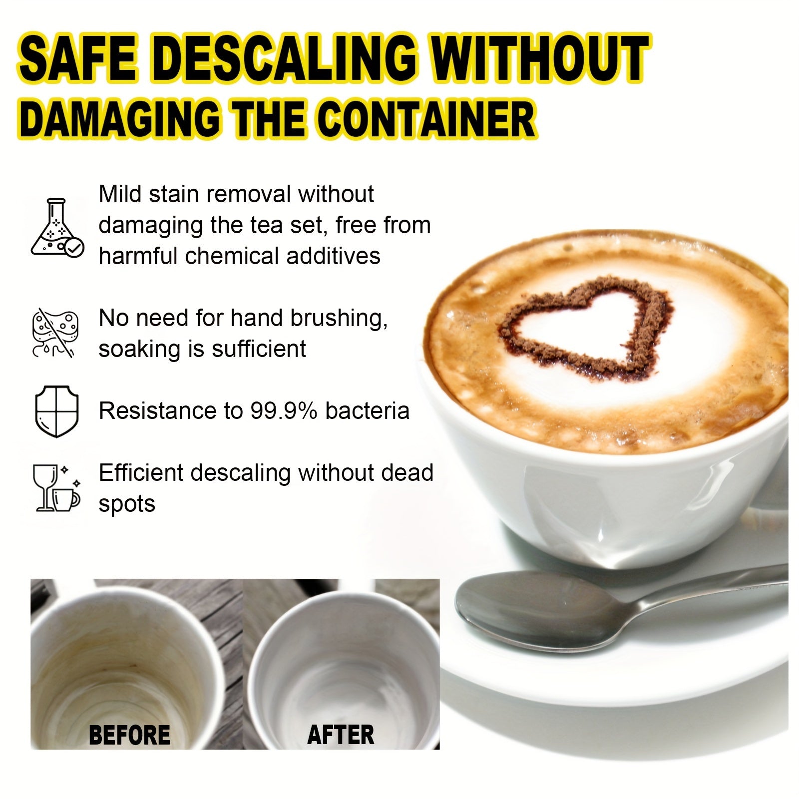 Gazlangan Qahva Izlarini Yuvish Tabletkalari, Chidamli Izlarni Tozalash uchun