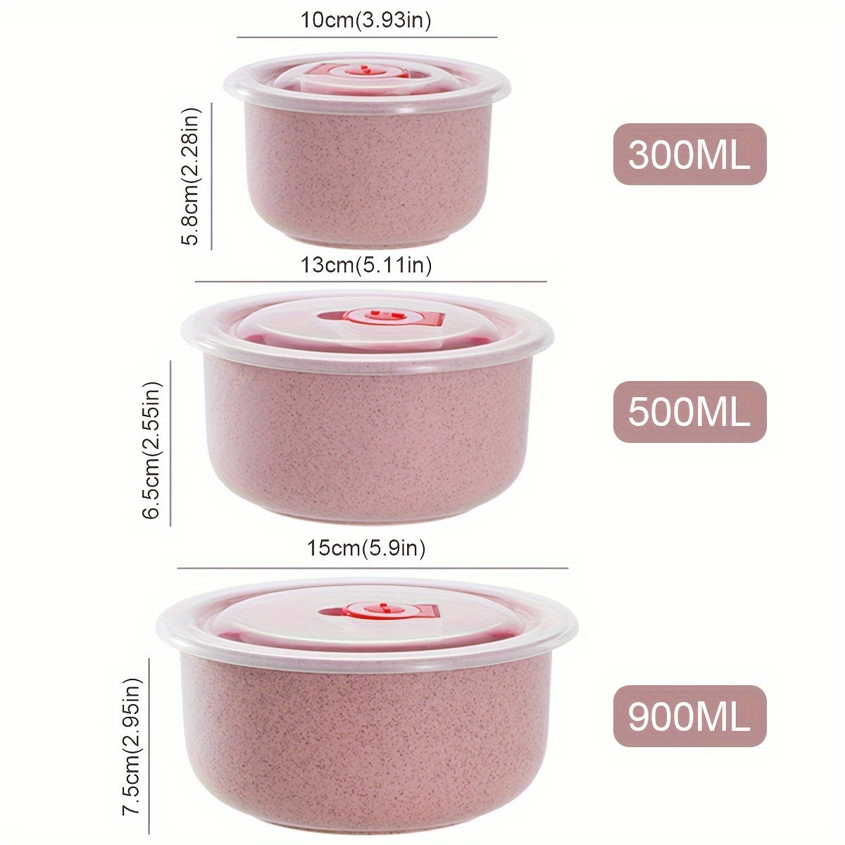 3 ta muhrlangan ovqat saqlash idishlari to'plami, qopqoq bilan kichik, o'rta va katta o'lchamlarda