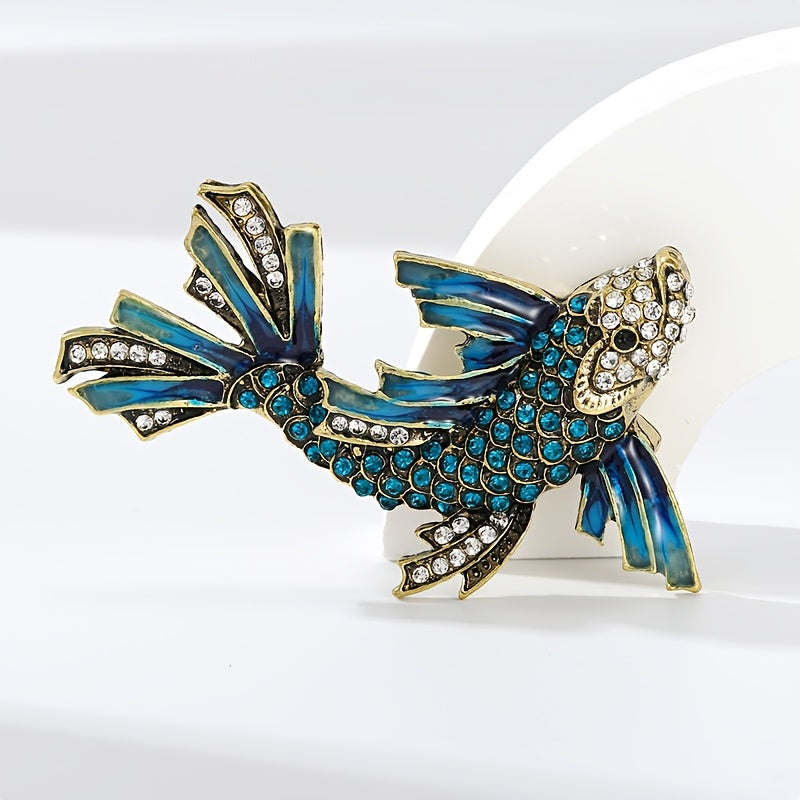 Unisex Vintage Diamond Carp Brooch Heavy Alloy Pin Accessory